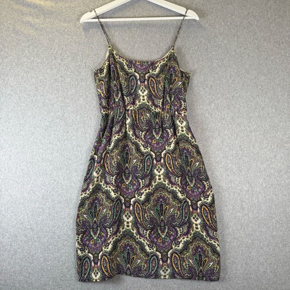 J Crew Womens 2 Fleur-de-lis Printed Slip Mini Dress Green Purple Back Zip Lined